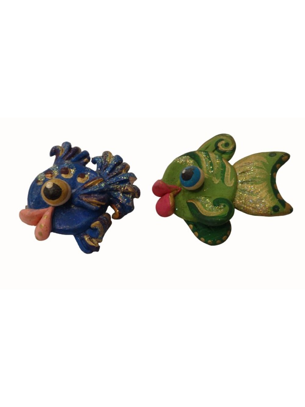 Noel’s Corpus Christi Vintage Clay Fish Lapel Pins Handcrafted Blue Green